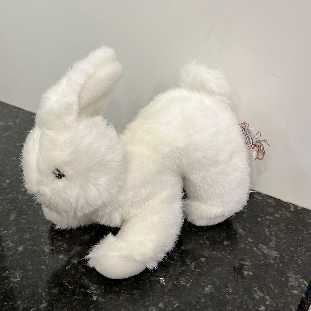 Gund White Bunny Chubby Rabbit Plush Pink Accent Nose Stuffed Toy 8”